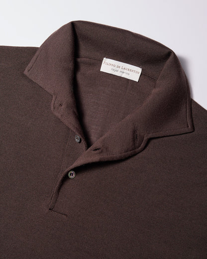 Filippo De Laurentiis |  Polo à col chemise en laine mérinos royale - Marron