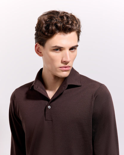 Filippo De Laurentiis |  Polo à col chemise en laine mérinos royale - Marron