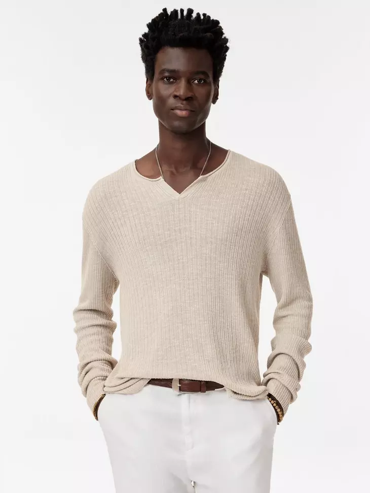 John Varvatos | Le pull-over Henley texturé ''Egor'' - Gris brumeux