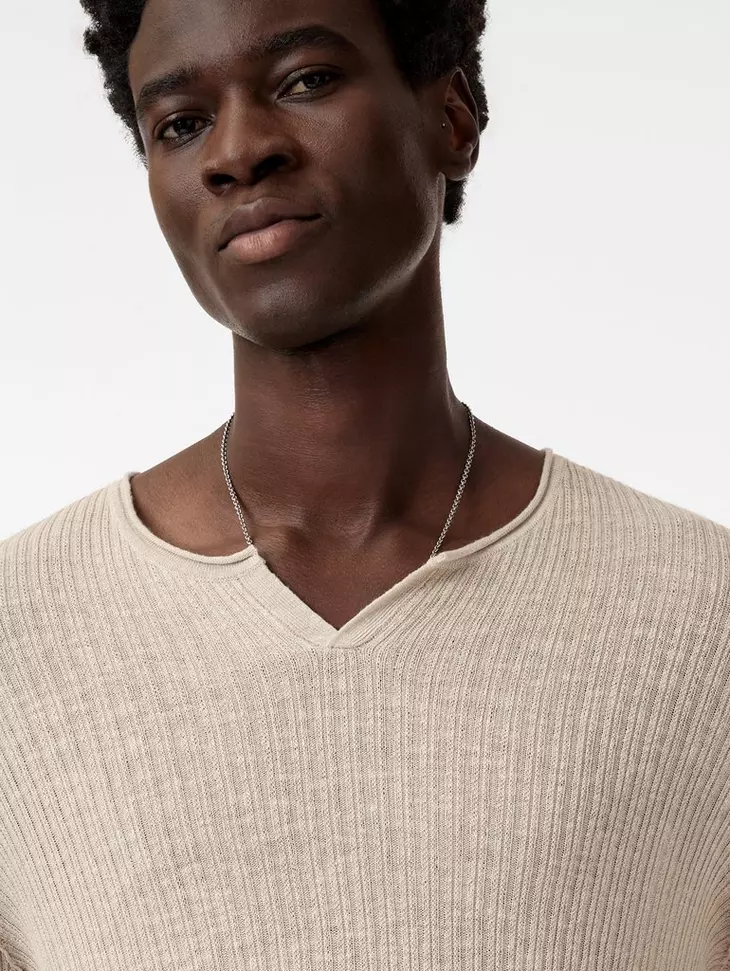 John Varvatos | Le pull-over Henley texturé ''Egor'' - Gris brumeux