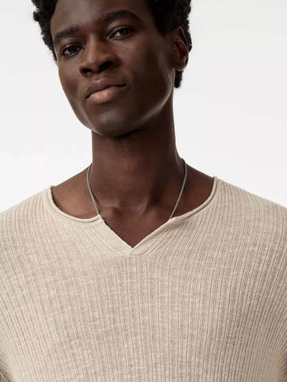 John Varvatos | Le pull-over Henley texturé ''Egor'' - Gris brumeux