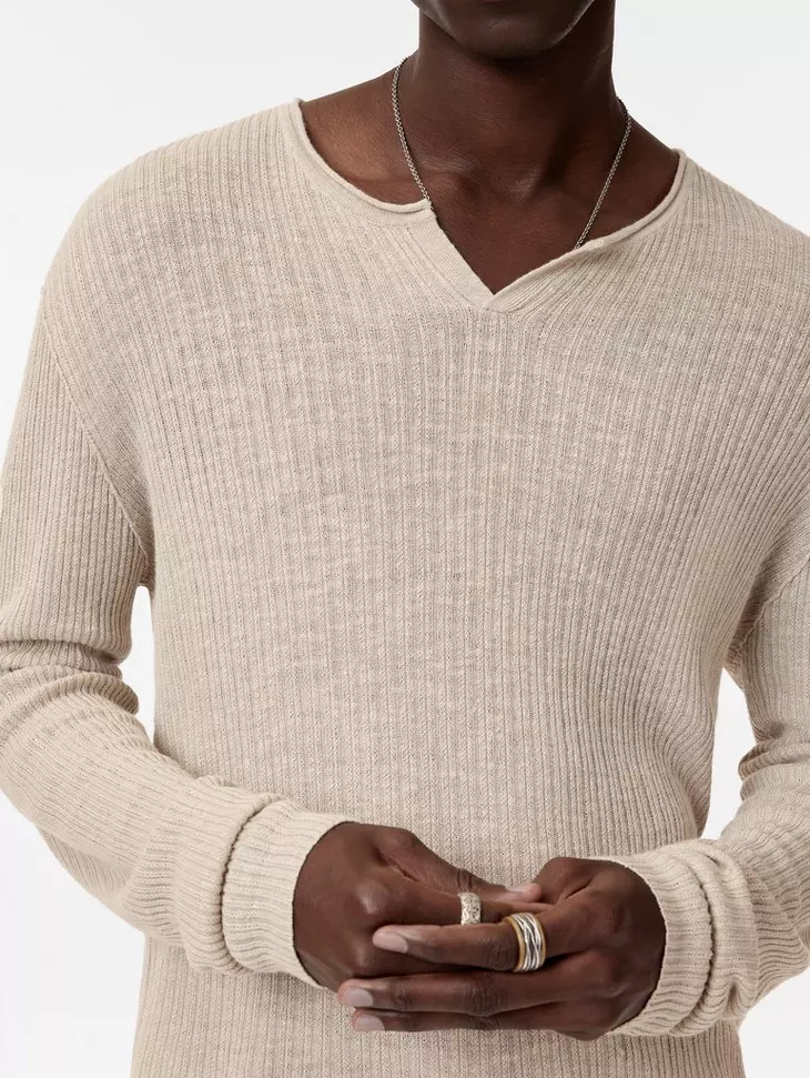 John Varvatos | Le pull-over Henley texturé ''Egor'' - Gris brumeux