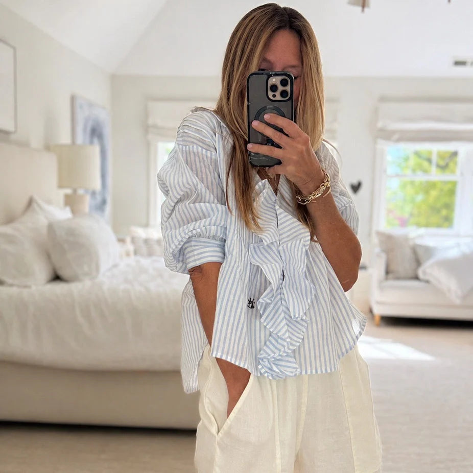 KERRI ROSENTHAL | Chemise "Rosen"- Blanc-Bleu Solvang