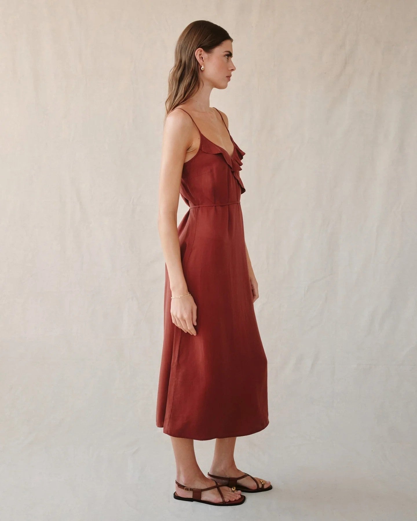 Bella Dahl | Robe midi à bretelles volantées - Rouge