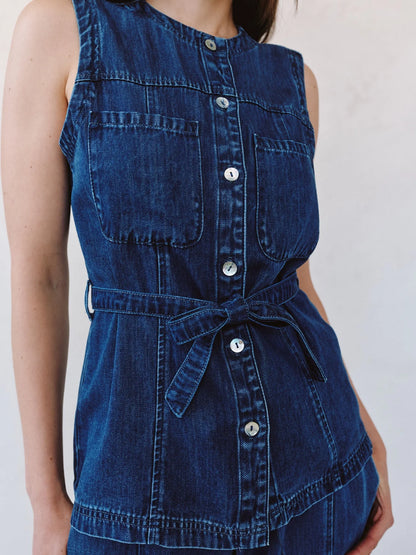 Bella Dahl | Veste 'Seamed Belted'| Bleu