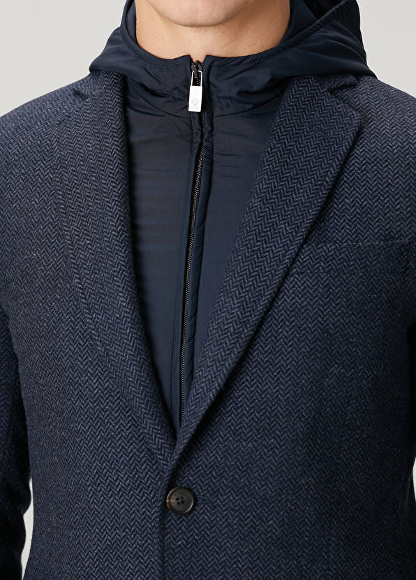 Pal Zileri | Veste à chevrons Col intérieur amovible à capuche - Marine