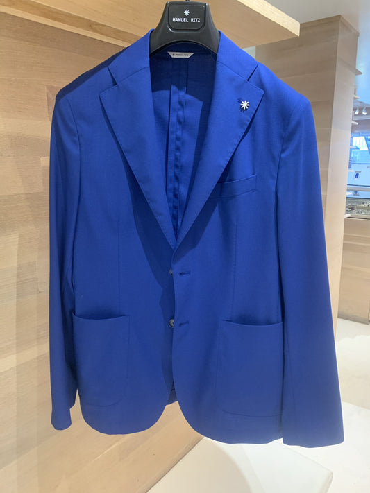 Manuel Ritz | Veston en laine extensible - Bleu cobalt