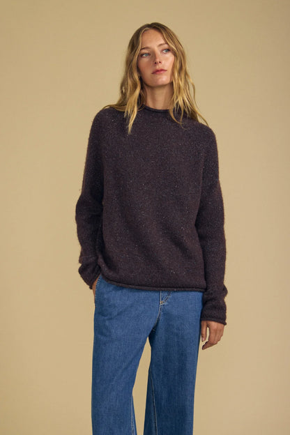 Velvet | Le pull en maille tweed ''Joelle'' | Chocolat