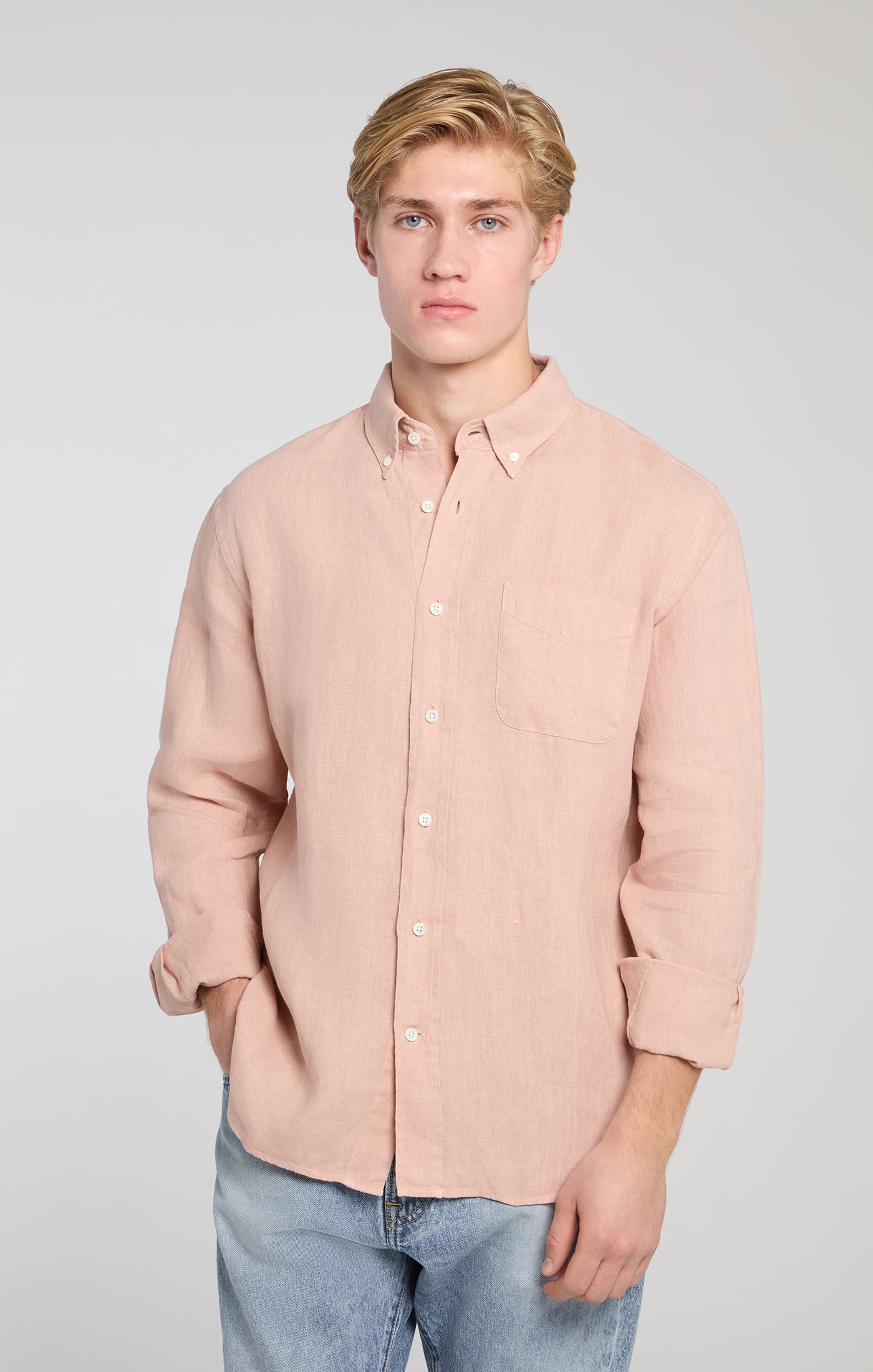 C.O.F. Studio | Chemise boutonnée en pur lin- Rose claire
