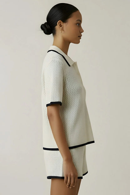 Velvet | Polo ''Lumae'' en maille ajourée - Lait