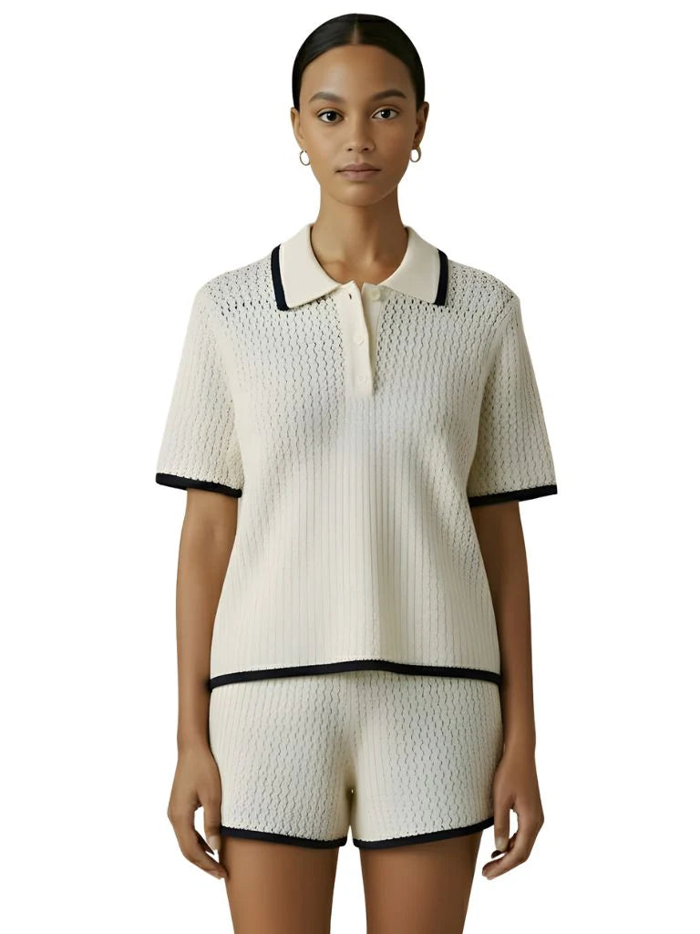 Velvet | Polo ''Lumae'' en maille ajourée - Lait