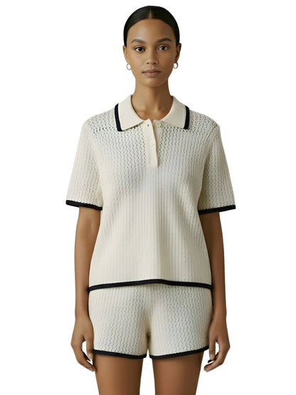 Velvet | Polo ''Lumae'' en maille ajourée - Lait