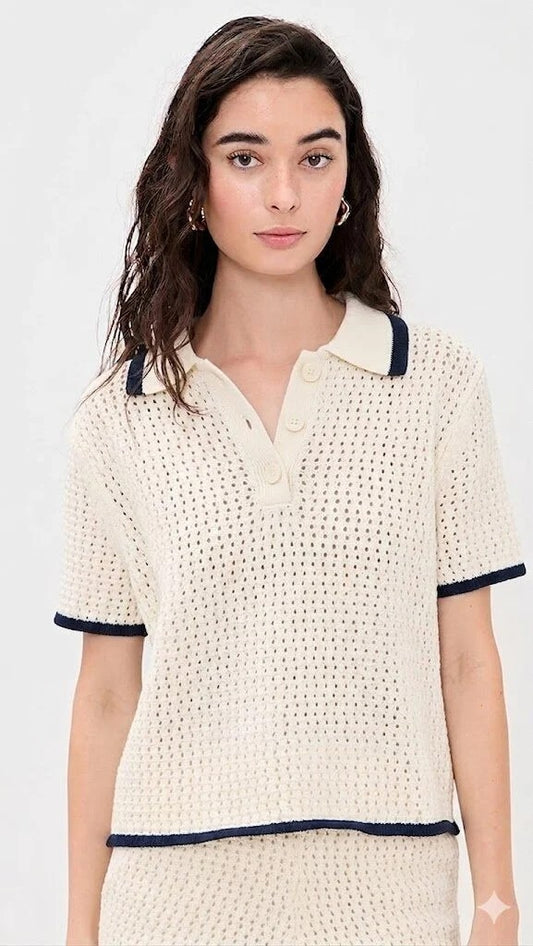 Velvet | Polo ''Lumae'' en maille ajourée - Lait
