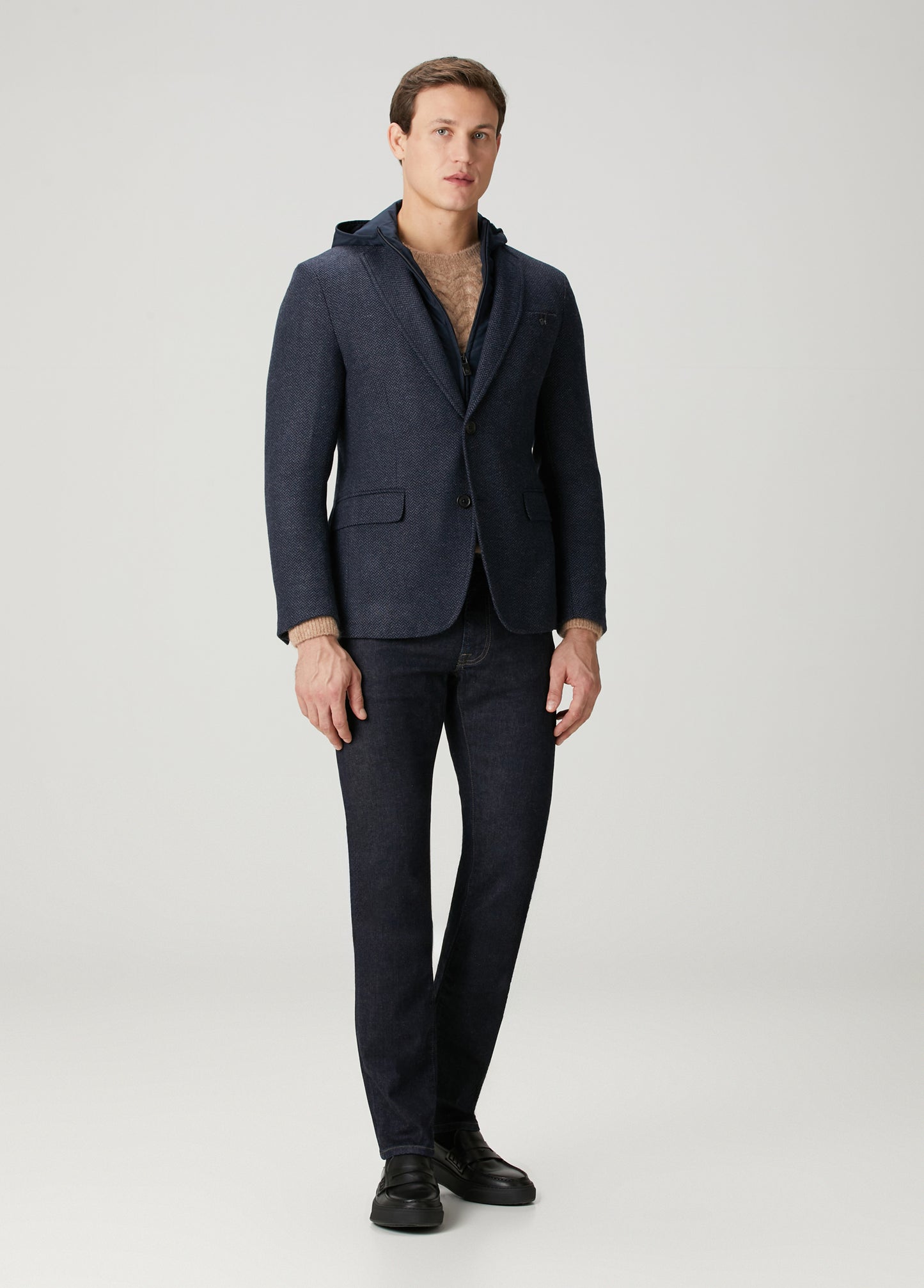 Pal Zileri | Veste à chevrons Col intérieur amovible à capuche - Marine