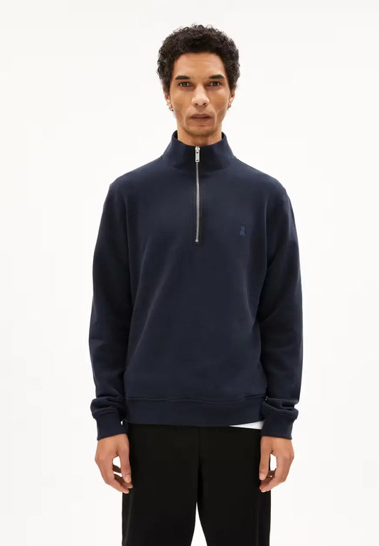 ARMEDANGELS | Sweatshirt demi-zip "WAARLO" - Bleu Nuit