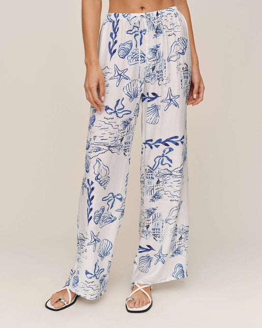 Bella Dahl | Pantalon de plage| Blanc et Bleu