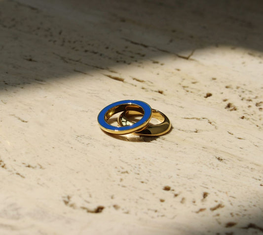 Jenny Bird - Moti stackable rings - Gold / blue enamel