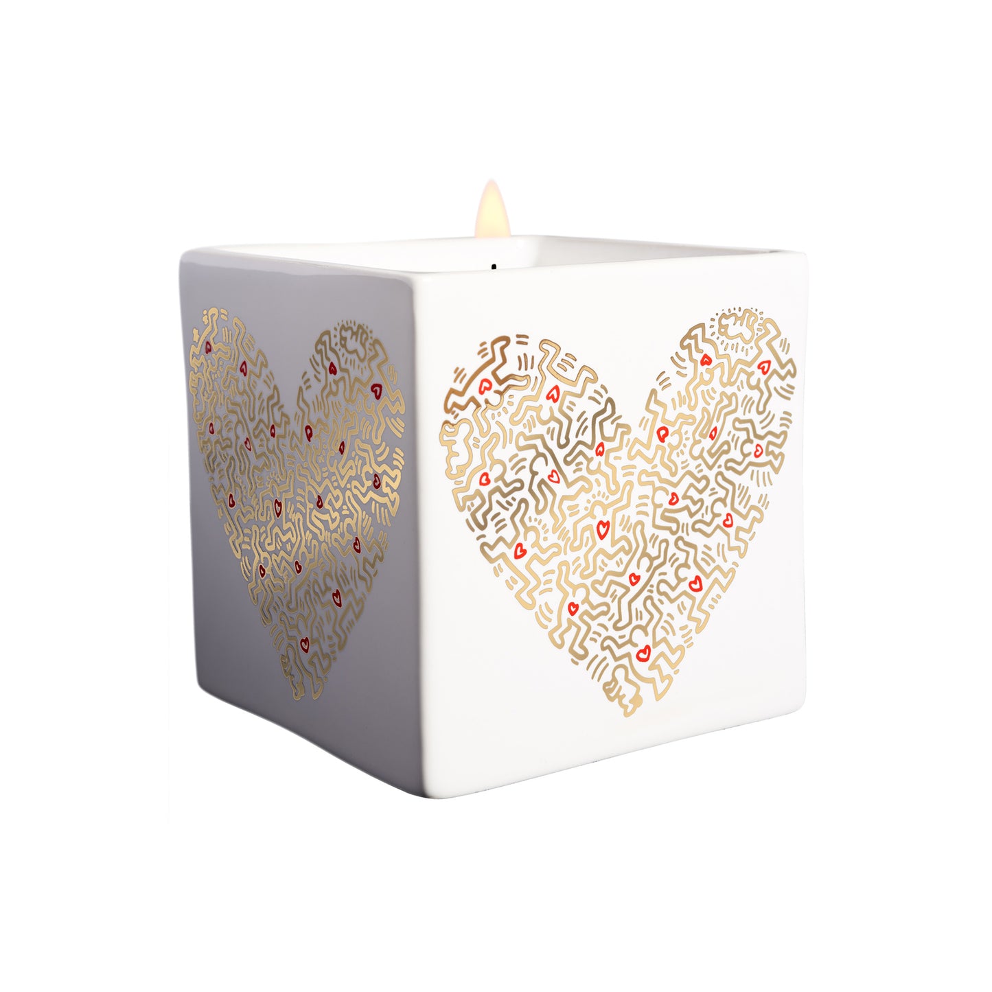 Keith Haring Candle, Gold Pattern Heart 