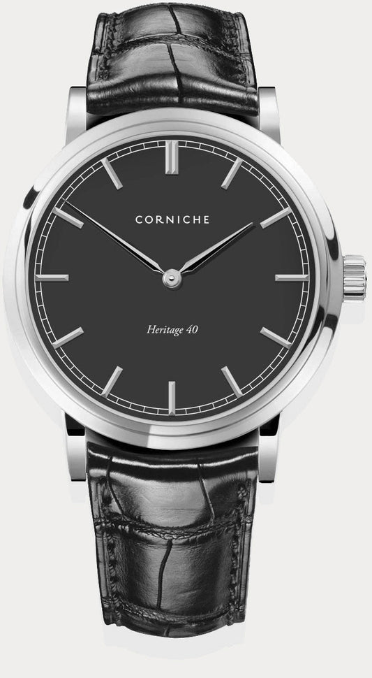 Corniche Héritage watch for men in silver with black dial