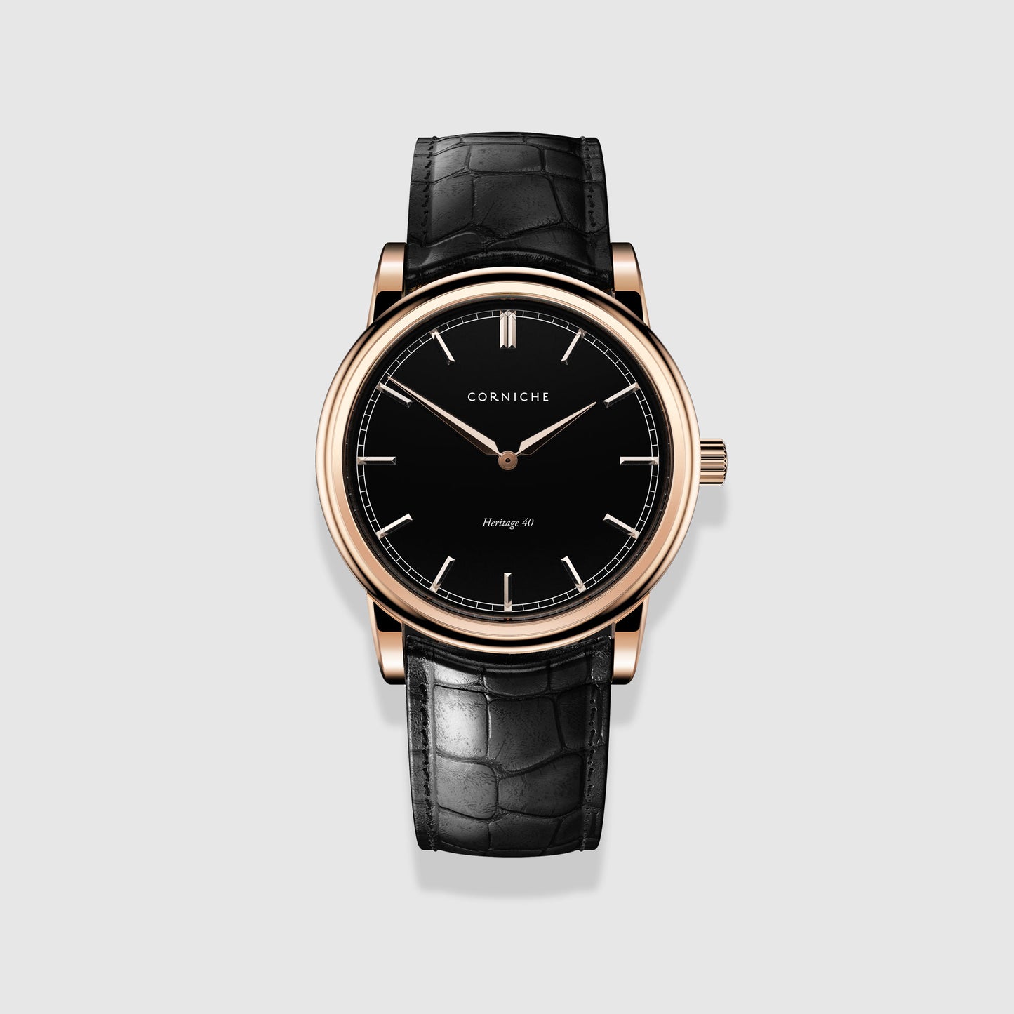 Montre pour homme Corniche Heritage 40 en or rose avec cadran noir