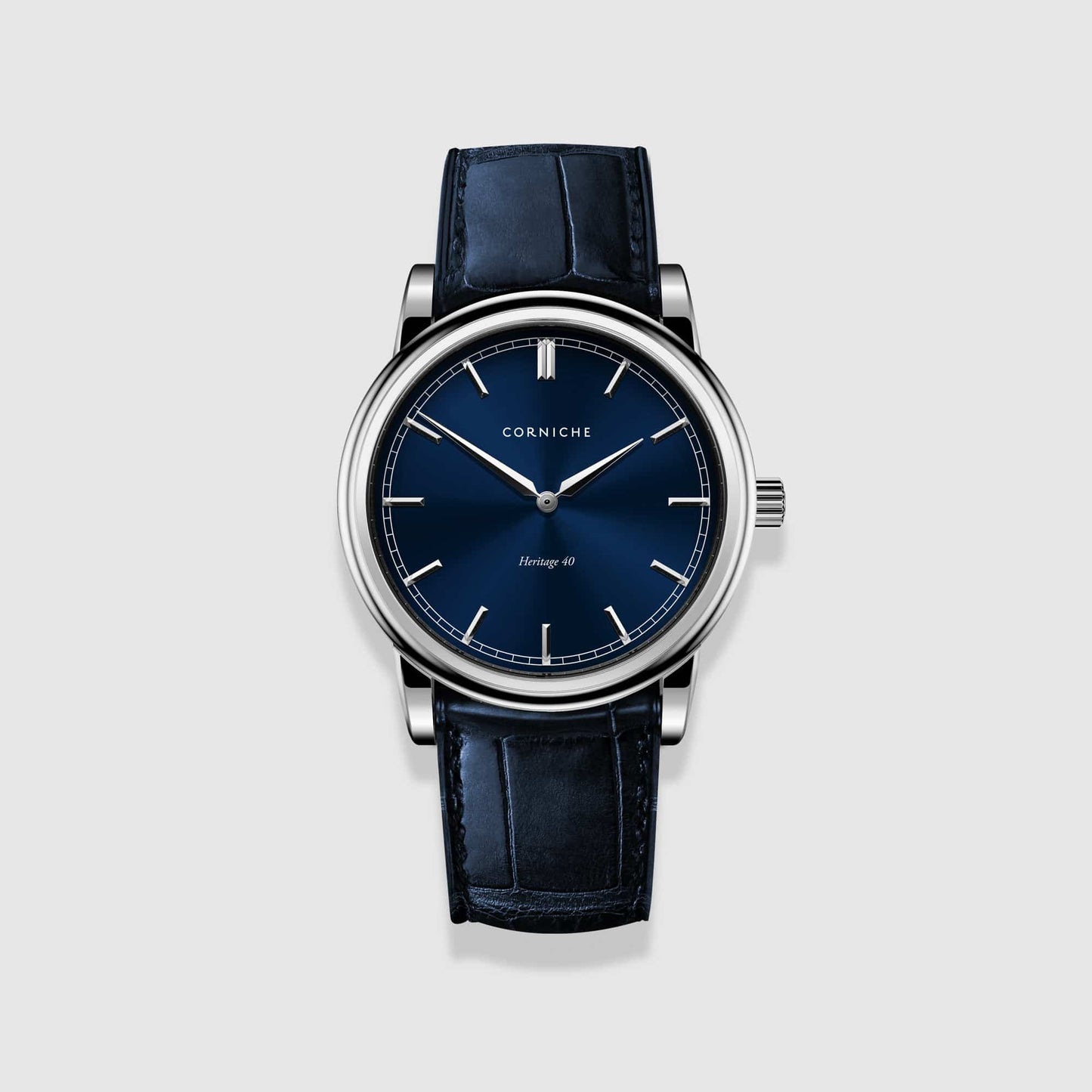 Corniche Mens Heritage 40 Stainless Steel Watch with Blue Dial