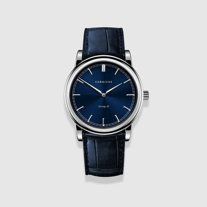 Corniche Mens Heritage 40 Stainless Steel Watch with Blue Dial