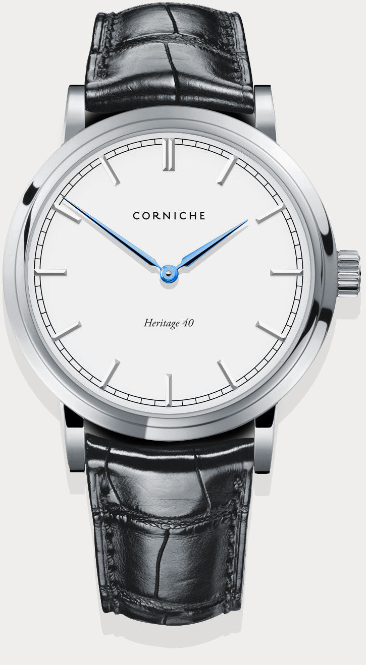 Corniche Héritage watch for men in silver with white dial