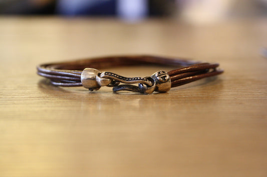Blood Stone Jewels 6 Strand Leather Bracelet in Brown