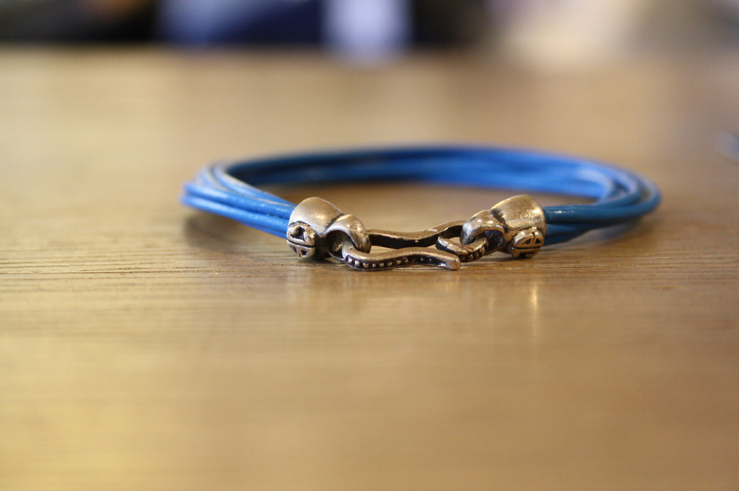 6 Strand Leather Bracelet in Blue - Blood Stone Jewels