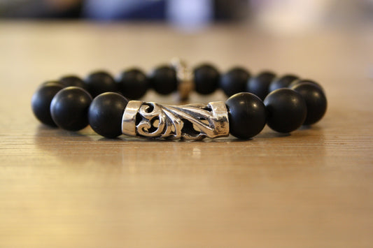 Blood Stone Jewels Onyx Bead Bracelet and 925 Silver Charm
