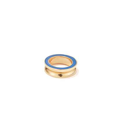 Jenny Bird - Moti stackable rings - Gold / blue enamel