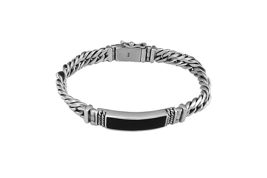 Kemmi - Bracelet d'onyx noir avec chaîne en argent