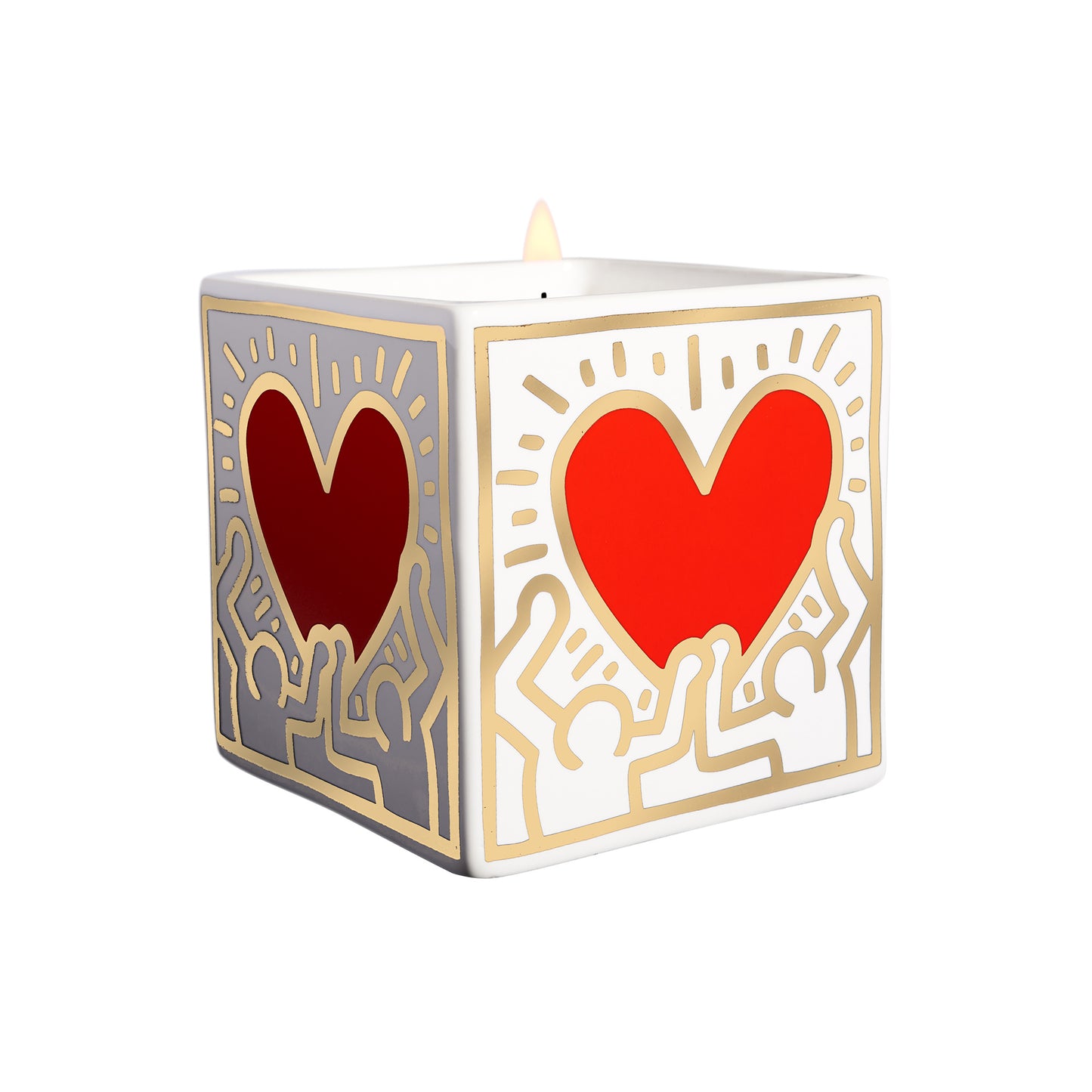 Keith Haring candle, Red and gold heart 