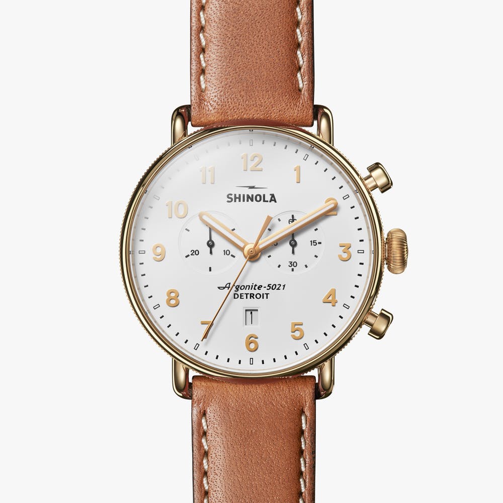 Shinola - Montre CANFIELD CHRONO 43MM - Blanc / Or