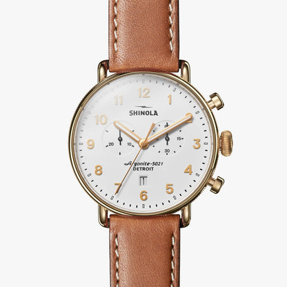 Shinola - Montre CANFIELD CHRONO 43MM - Blanc / Or