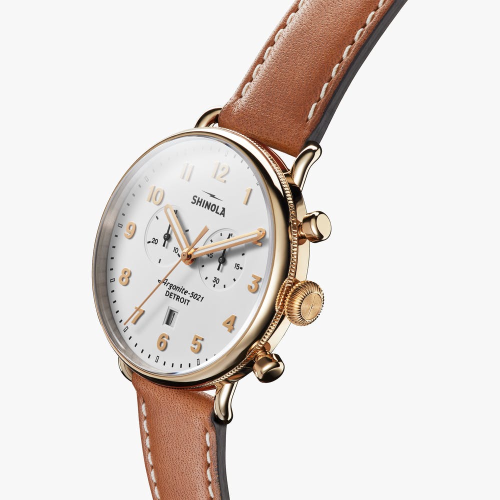Shinola - Montre CANFIELD CHRONO 43MM - Blanc / Or