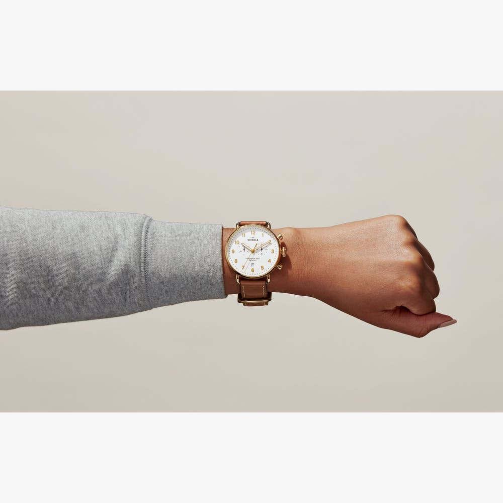 Shinola - Montre CANFIELD CHRONO 43MM - Blanc / Or