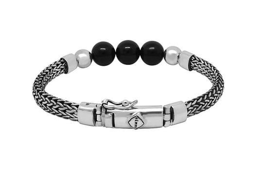 Kemmi - Bracelet de perles d'onyx en chaîne serpent