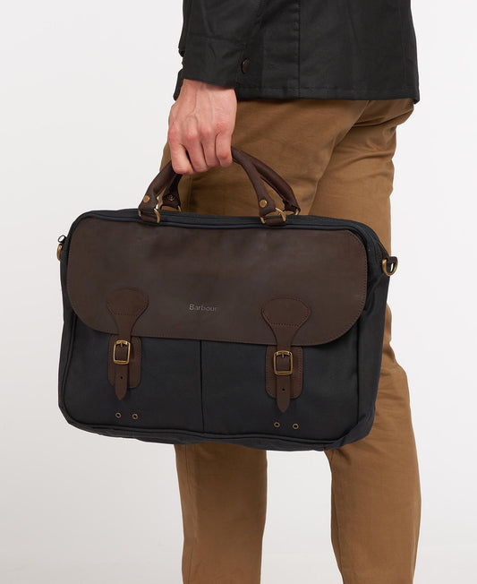 Barbour - Waxed Leather Briefcase - Navy