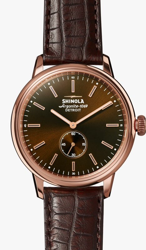 Shinola THE BEDROCK 42MM Watch in BOURBON SANDBLAST SUNRAY 