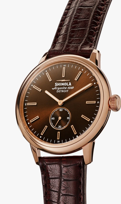 Shinola THE BEDROCK 42MM Watch in BOURBON SANDBLAST SUNRAY 