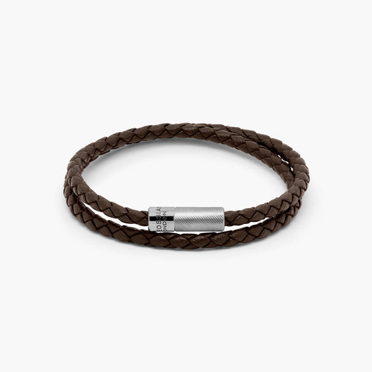 Pop Rigato Double Wrap Italian Brown Leather Bracelet with Sterling Silver