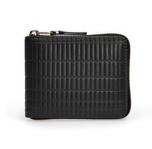 Comme des Garçons embossed checkered wallet with zip opening in black