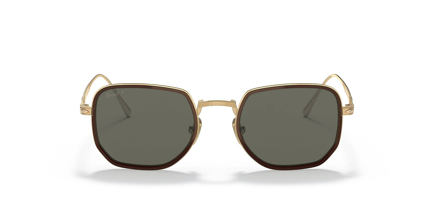 Persol - Round frame sunglasses in titanium and acetate - Gold/Brown/Polarized Green 