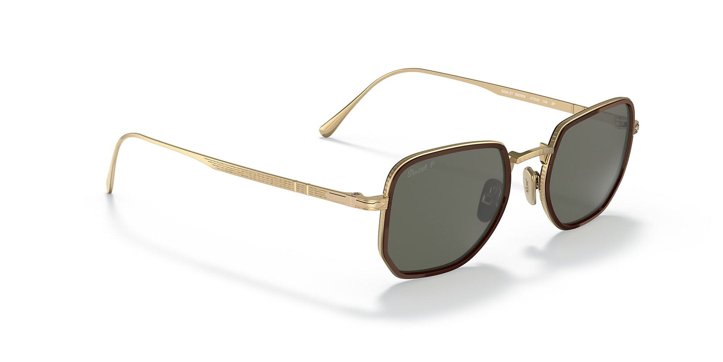 Persol - Round frame sunglasses in titanium and acetate - Gold/Brown/Polarized Green 