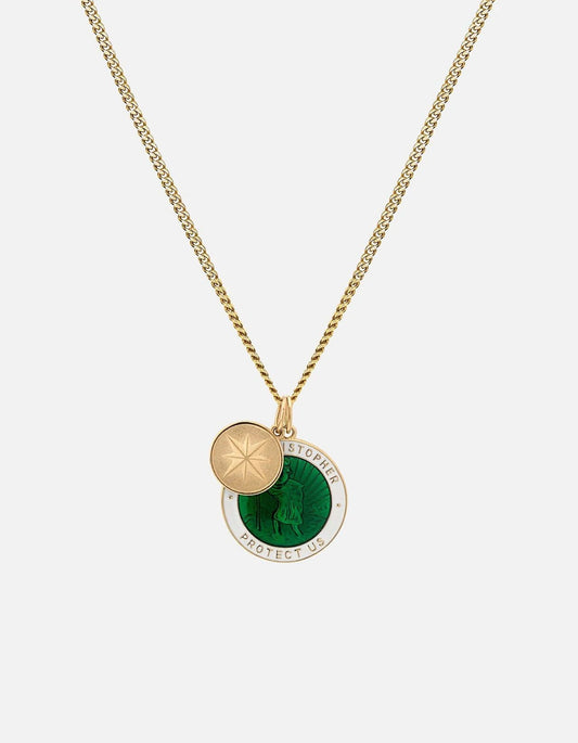 Miansai - Emerald Green/White Vermeil and Enamel Saint Christopher Necklace