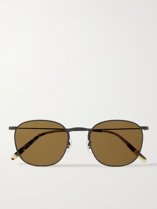 Oliver Peoples - Goldsen Sun Round Titanium Sunglasses - Matte Black, Brown