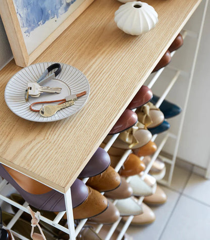 Yamazaki | Étagère à chaussures à 6 étages en bois - Blanc 