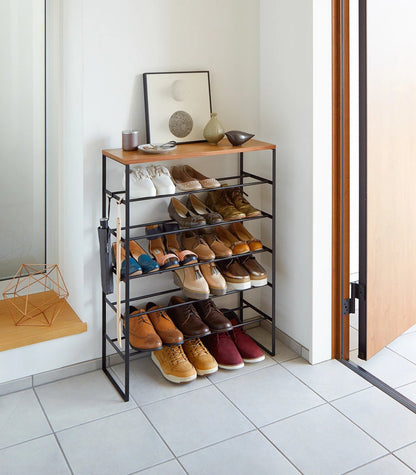Yamazaki | Étagère à chaussures à 6 étages en bois - Noir