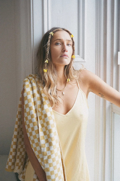 Un Art de Vivre - Serviette de bain à carreaux Retro - Jaune